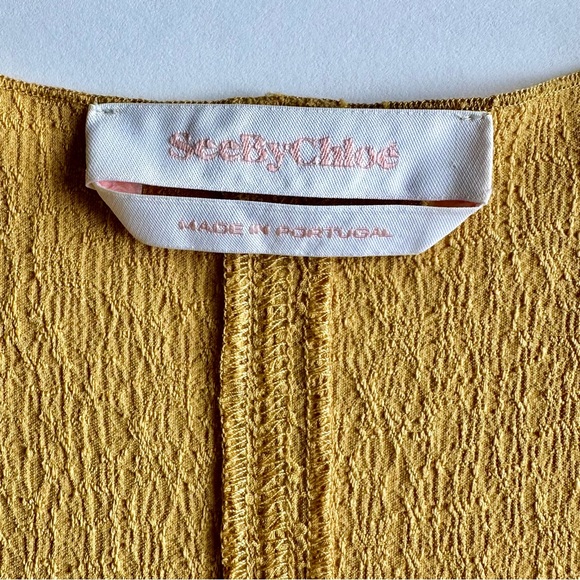 SEE BY CHLOE Stretch Crepe Dress with Long Sleeves in Muted Gold - Slip Included - Picture 11 of 14